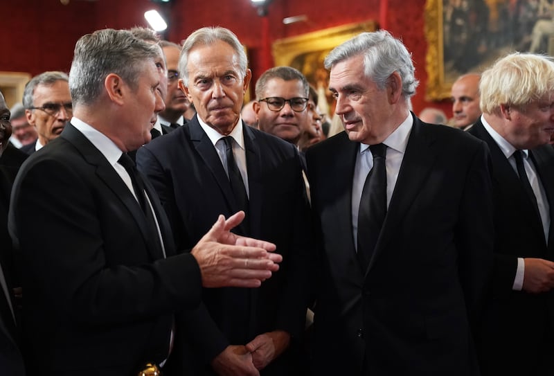 With former Labour prime ministers Tony Blair, centre, and Gordon Brown, right, at St James's Palace, London, where King Charles III was formally proclaimed monarch in September 2022. Getty Images