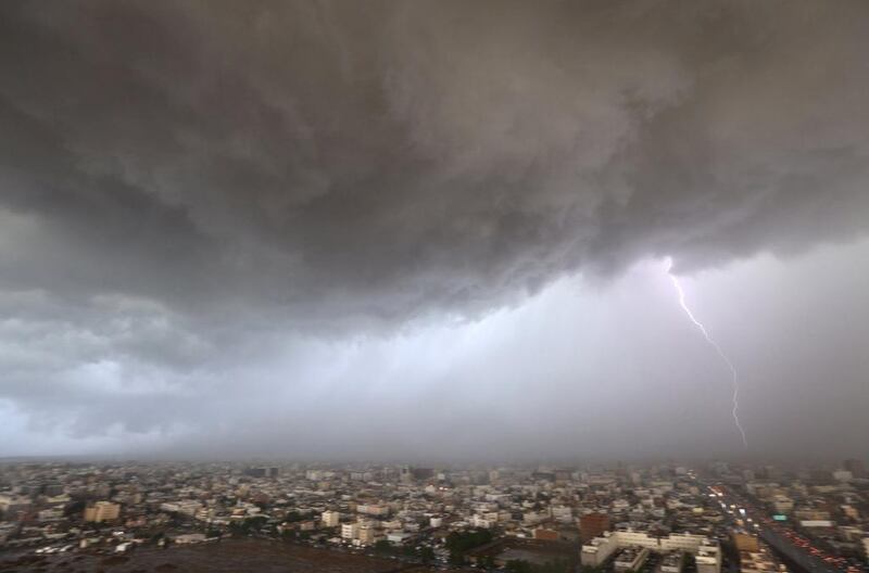 Lightning strikes over Jeddah skyline on November 17, 2015. Reuters