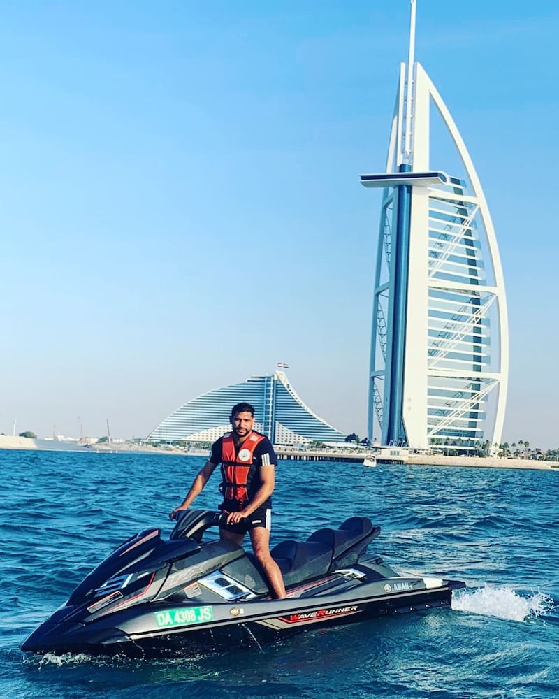 Amir Khan jetskiing with a Burj Al Arab backdrop in November 2019. Instagram / Amir Khan 