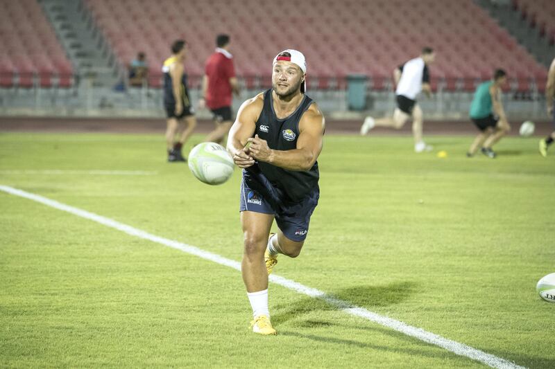 DUBAI, UNITED ARAB EMIRATES. 21 AUGUST 2017. Josh Ives of the Dubai Sports City Eagles, the new rugby team in Dubai at a practise. (Photo: Antonie Robertson/The National) Journalist: Paul Radley. Section: Sport.