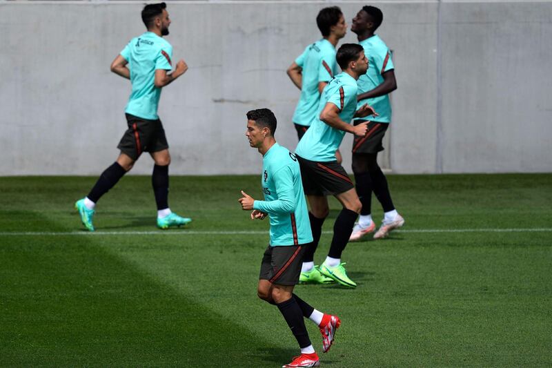 Portugal captain Cristiano Ronaldo during a training session at Illovszky Rudolf Stadium in Budapest. Portugal will face Hungay in their Euro 2020 Group F opener on Tuesday. EPA