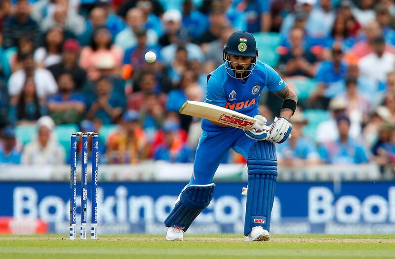 India's captain Virat Kohli bats during the 2019 Cricket World Cup warm up match between India and New Zealand at The Oval in London on May 25, 2019. / AFP / Ian KINGTON
