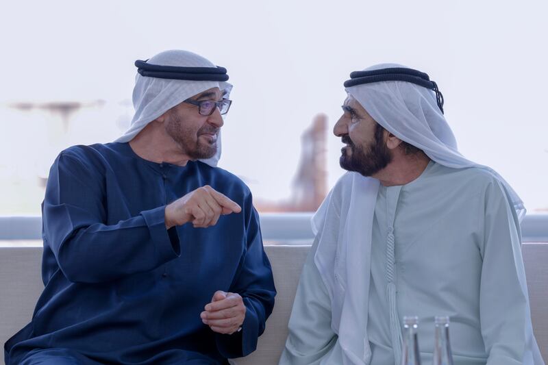 Sheikh Mohamed and Sheikh Mohammed bin Rashid in Abu Dhabi. Dubai Media Office