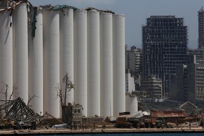 BEIRUT, LEBANON - AUGUST 08: The back side of a silo at the city's port, the site of Tuesdays massive explosion, as seen on August 8, 2020 in Beirut, Lebanon. Tuesday's blast killed more than 150 people, injured thousands, and demolished large swaths of the Lebanese capital. Public anger swelled over the possibility that government negligence over the storage of tons of ammonium nitrate was behind the catastrophe.  (Photo by Marwan Tahtah/Getty Images)