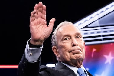Democratic presidential candidate Mike Bloomberg waves at the start of the ninth Democratic presidential debate in Las Vegas on February 19, 2020. EPA