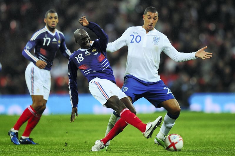 LONDON, ENGLAND - NOVEMBER 17:  Jay Bothroyd of England battles with Alou Diarra of France during the international friendly match between England and France at Wembley Stadium on November 17, 2010 in London, England.  (Photo by Mike Hewitt/Getty Images)