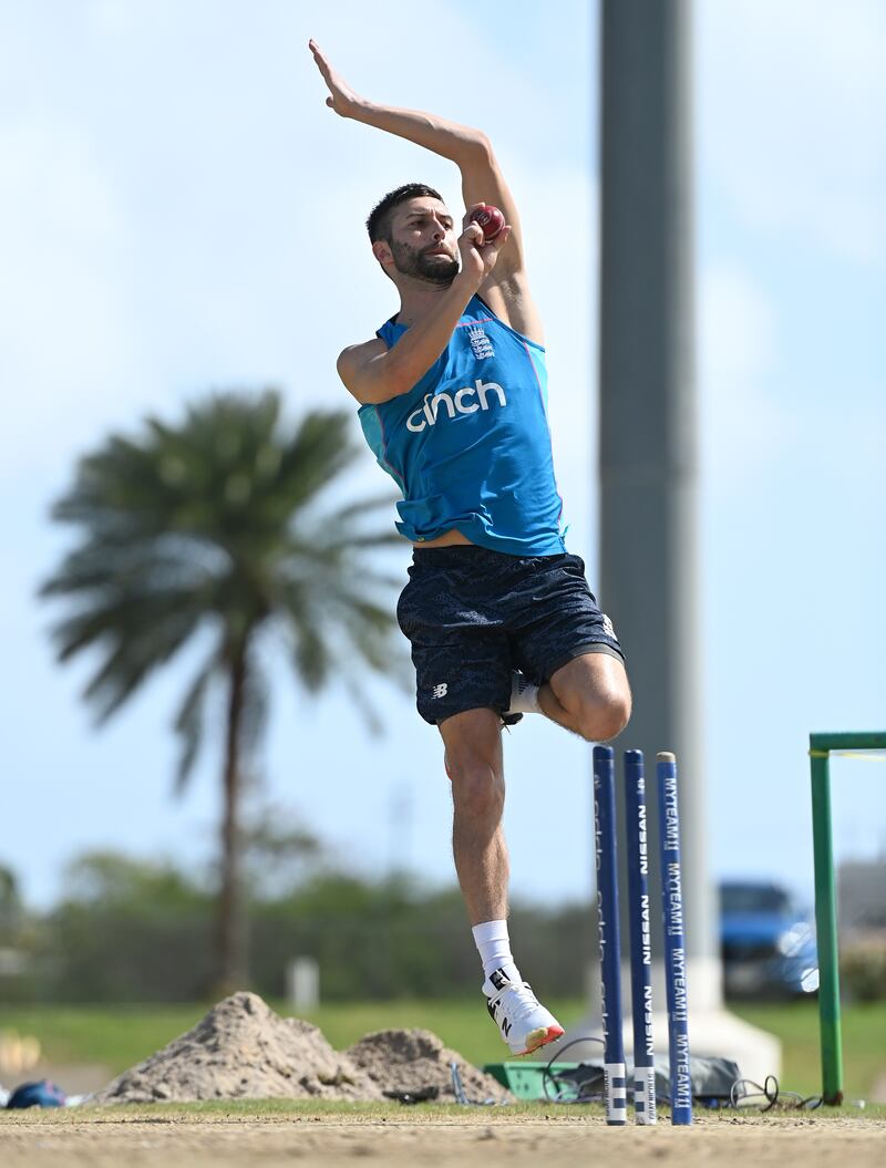 Mark Wood of England bowls during training at the Sir Vivian Richards Stadium in Antigua. Getty