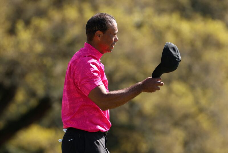 Tiger Woods at the end of his first round at The Masters. AFP