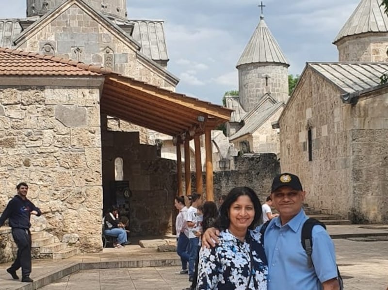 Dubai residents Jeevan and Cecilia D’Mello in Armenia as part of a 14-day stay in a green country considered safe after travel from India.