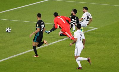 Soccer Football - FIFA Club World Cup Semi Final - Al Jazira vs Real Madrid - Zayed Sports City Stadium, Abu Dhabi, United Arab Emirates - December 13, 2017   Al Jazira’s Mbark Boussoufa scores a goal that was later disallowed   REUTERS/Amr Abdallah Dalsh