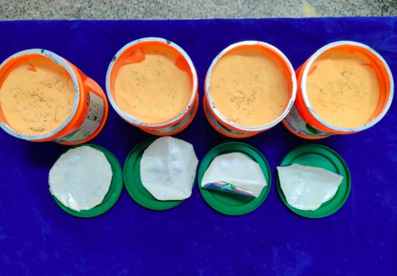 Authorities in Chennai, India, intercepted 2.5kg of gold granules worth Dh600,000 ($163,345) hidden in four containers of Tang instant orange drink on Monday. Courtesy: Chennai Customs