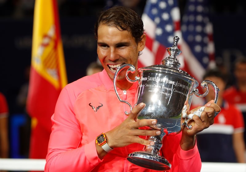 Tennis - US Open - Mens  Final - New York, U.S. - September 10, 2017 - Rafael Nadal of Spain holds the trophy after defeating Kevin Anderson of South Africa. REUTERS/Mike Segar