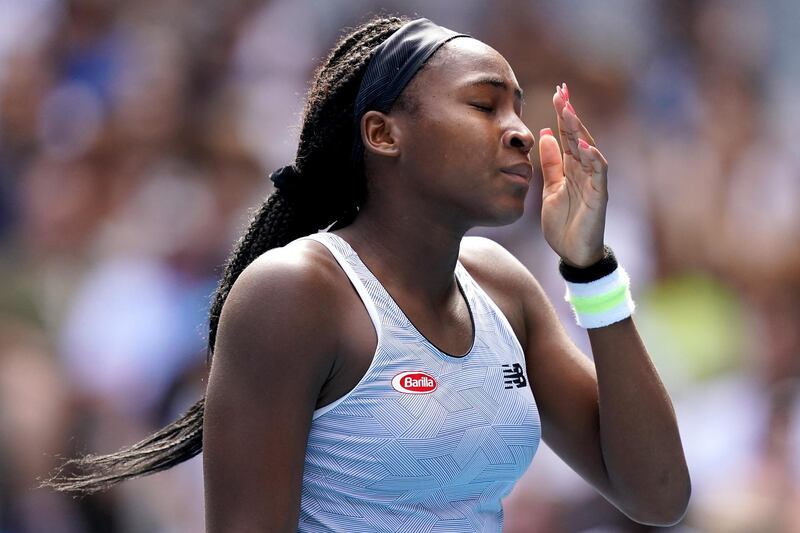epa08165490 Coco Gauff of the USA reacts during her fourth round match against Sofia Kenin of the USA at the Australian Open tennis tournament at Melbourne Park in Melbourne, Australia, 26 January 2020.  EPA/MICHAEL DODGE AUSTRALIA AND NEW ZEALAND OUT  EDITORIAL USE ONLY