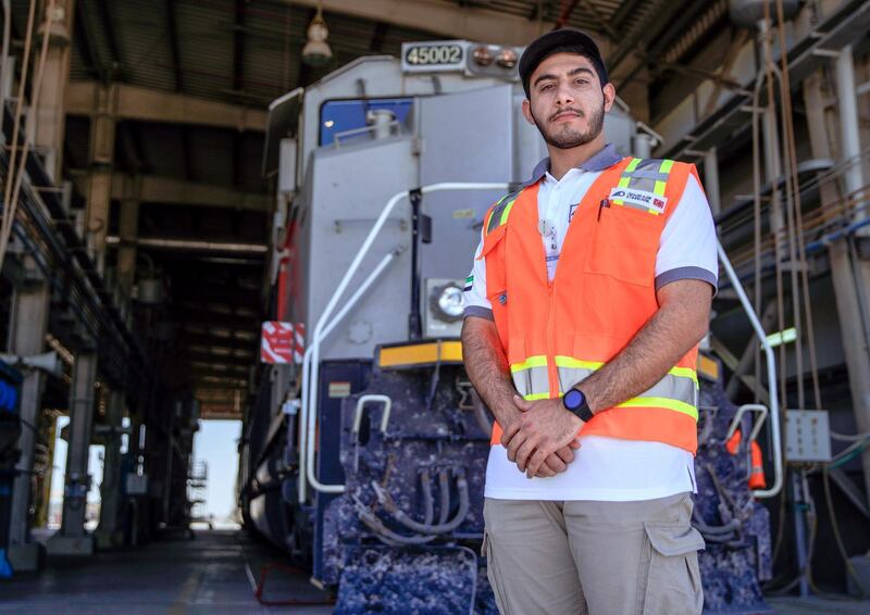 Abu Dhabi, United Arab Emirates, October 28, 2020.  Etihad Rail.  Ibrahim Al Hammadi, Train Captain.
Victor Besa/The National
Section:  NA
Reporter:  Kelly Clarke