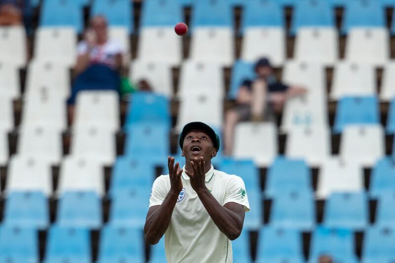 South Africa's Kagiso Rabada takes a catch to dismiss England opener Rory Burns on Day 4 of the first Test at Centurion Park, Pretoria, South Africa, on Sunday, December 29. AP