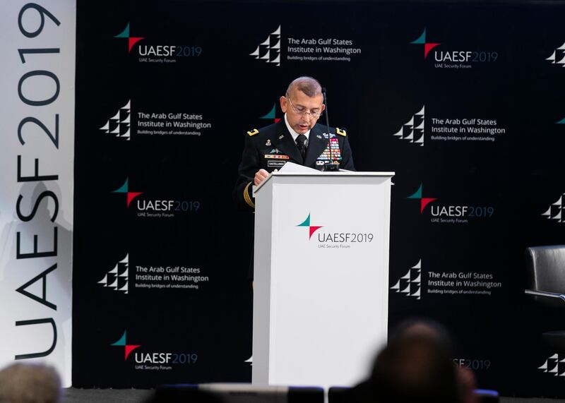 ABU DHABI, UNITED ARAB EMIRATES. 12 DECEMBER 2019. 
Brigadier General Miguel Castellanos, Deputy Director for Operations, U.S. Africa Command, speaking at UAE Security Forum 2019: Reshaping the Future of the Horn of Africa, at NYU AD.
(Photo: Reem Mohammed/The National)

Reporter:
Section: