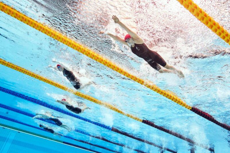 Britain's Eleanor Simmonds, Maisie Summers-Newton and Grace Harvey during the 200m individual medley SM6 heat. Getty