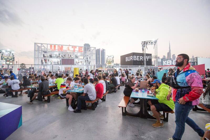 Dubai, United Arab Emirates-  Crowd breaking for a snack in the food court at the Sole Dubai Festival at D3.  Leslie Pableo for The National for Saeed Saeed's story