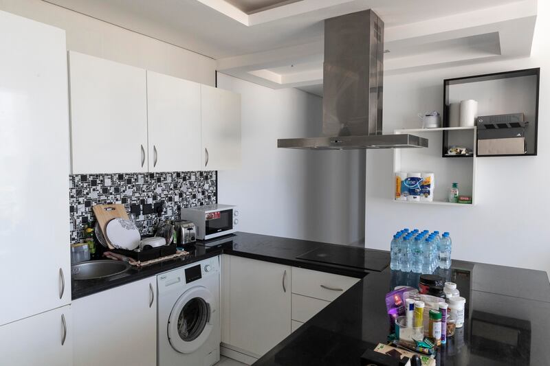 The kitchen area in Soheil Var's apartment has plenty of counter space 
