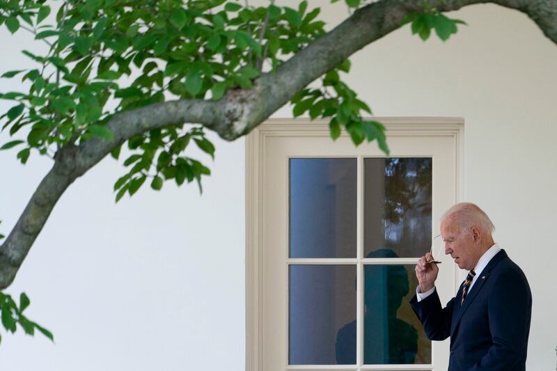 President Joe Biden walks out of the Oval Office to board Marine One on the South Lawn of the White House in Washington. AP
