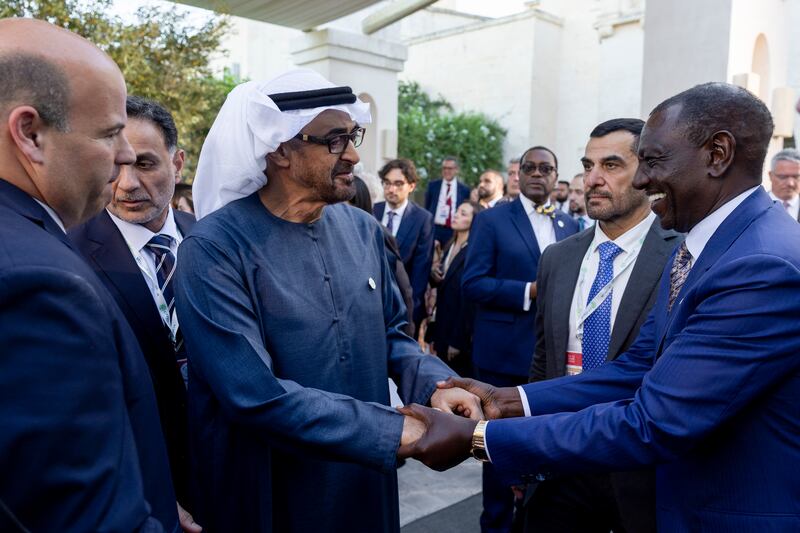 President Sheikh Mohamed with William Ruto, President of Kenya, at the G7 Italia 2024 summit. Ryan Carter / UAE Presidential Court  