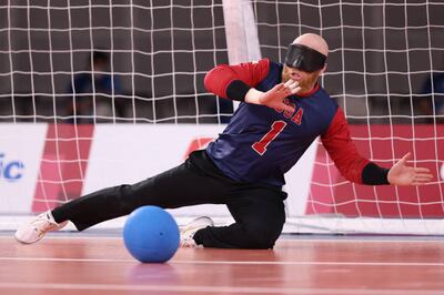 USA's Daryl Walker makes a save during their goalball victory over Brazil. Getty