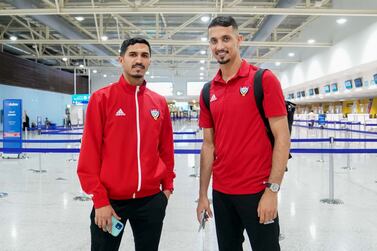 UAE players arrive in Doha ahead of their upcoming World Cup play-off against Australia. Photo: UAE FA