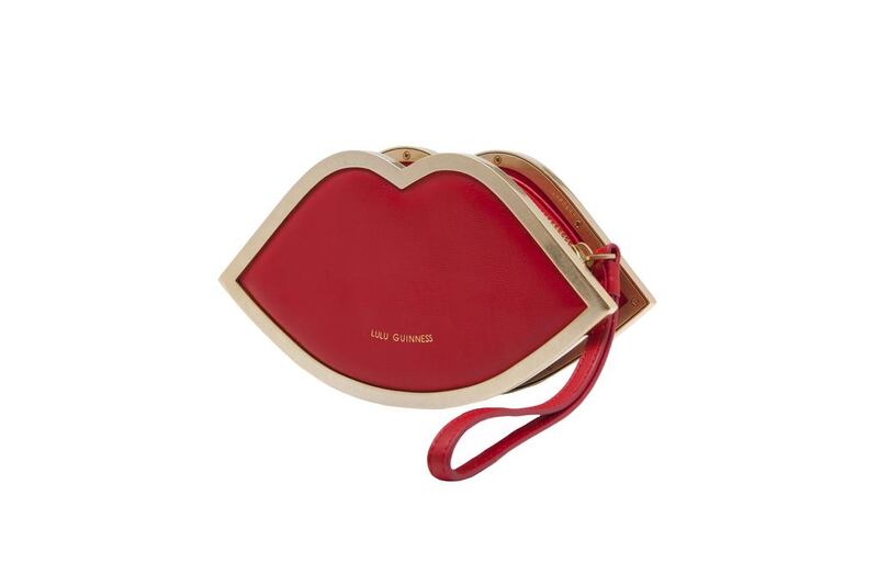 The lips clutches, which come in an assortment of colours and fabrics, were prompted in part by her love of surrealist artists such as Dalí, who created the Mae West Lips Sofa, and partly by the bold red lipstick she wears at all times. Courtesy Lulu Guinness