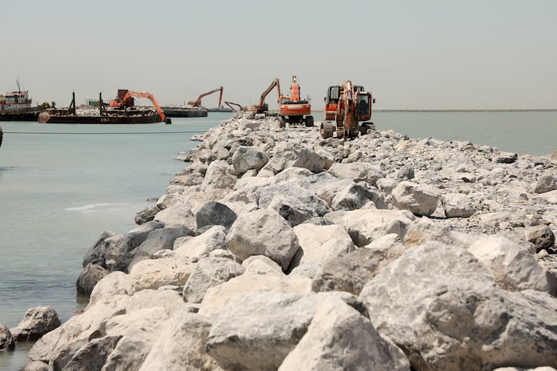 A view of the construction site at one of the berths at Iraq's Al Fao port breakwater -- the longest breakwater in the world.