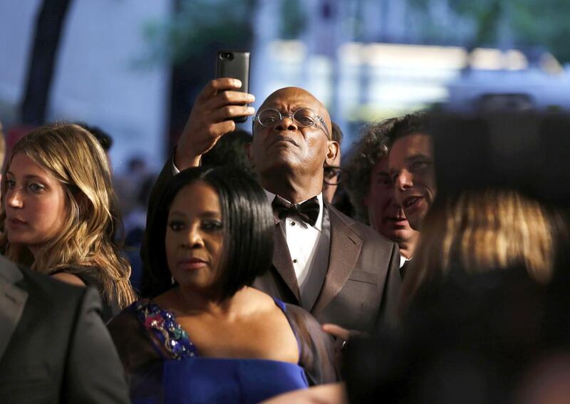 Actor Samuel L Jackson takes a photo during arrivals for the Tony Awards. Andrew Kelly / Reuters