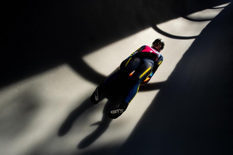 Yulianna Tunytska of Ukraine competes in women's luge at the Lausanne 2020 Winter Youth Olympics at St Moritz Olympia Bob Run on Friday, January 17. Getty