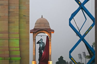 A statue of India's independence hero Subhas Chandra Bose is unveiled by Prime Minister Narendra Modi near India Gate in New Delhi. AFP