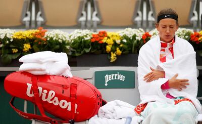 Tennis - French Open - Roland Garros, Paris, France - September 27, 2020 Belarus' Victoria Azarenka during her first round match against Montenegro's Danka Kovinic. REUTERS/Christian Hartmann