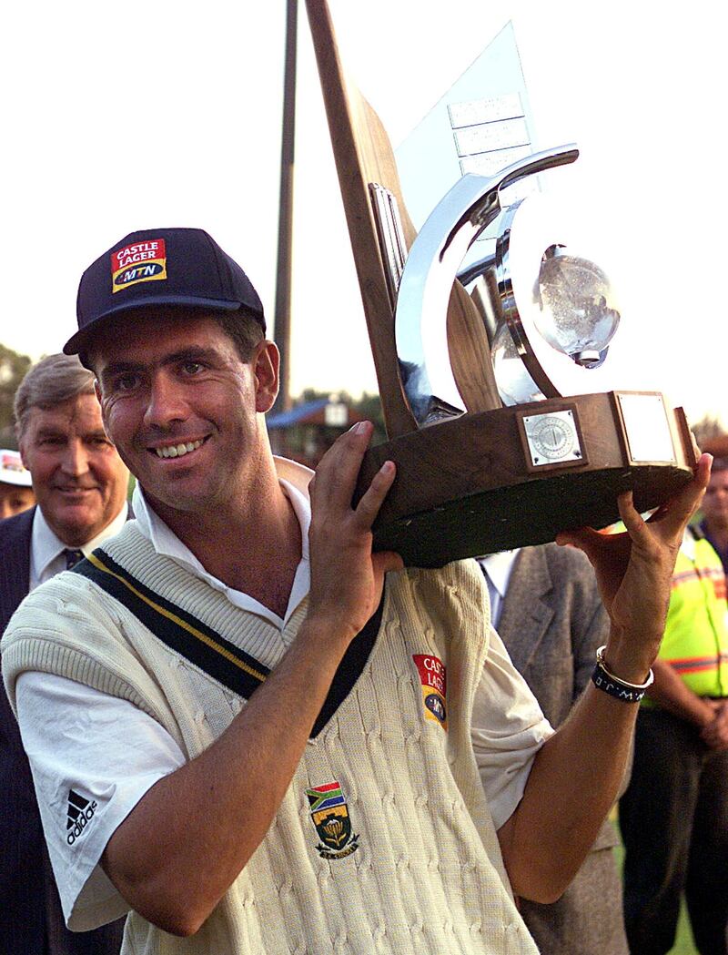 South African cricket team captain Hansie Cronje poses 18 January 2000 after winning the test match series against England in Pretoria.
                          (ELECTRONIC IMAGE) (Photo by YOAV LEMMER / AFP)