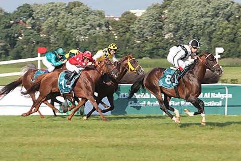 It was a historic day in Warsaw, Poland yesterday, as Muqatil al Khalidiah won the inaugural Zayed Cup. It was the first Arabian thoroughbred race in the country. Courtesy Morhaf