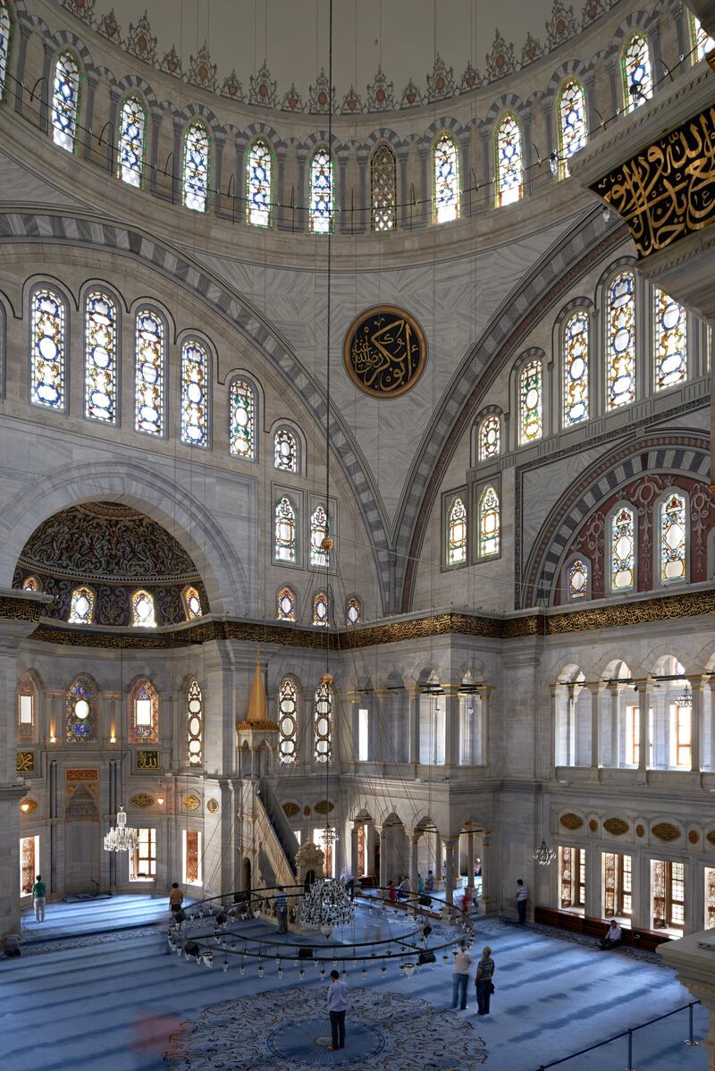 Inside the Nuruosmaniye mosque in Istanbul, Turkey. 