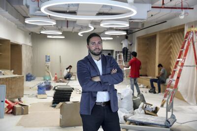 DUBAI , UNITED ARAB EMIRATES, September 26 , 2018 :- Ravi Bhusari , Co-Founder behind Nook the region’s first co-working space focused on sports, fitness & wellness which is under construction at the One JLT in Jumeirah Lake Towers in Dubai. ( Pawan Singh / The National )  For Business. Story by David Dunn