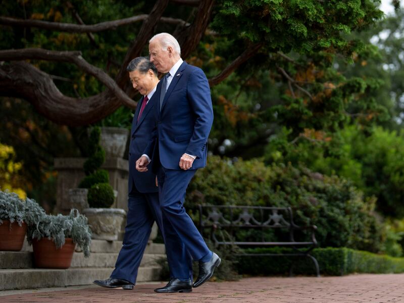 US President Joe Biden and Chinese President Xi Jinping meet at Filoli estate in Woodside, California. AP
