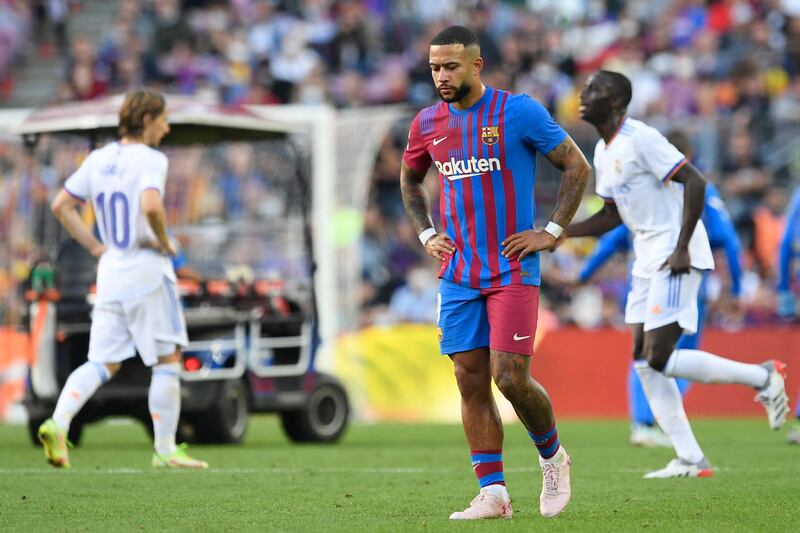 Barcelona forward Memphis Depay during the 2-1 defeat to Real Madrid at Camp Nou. AFP