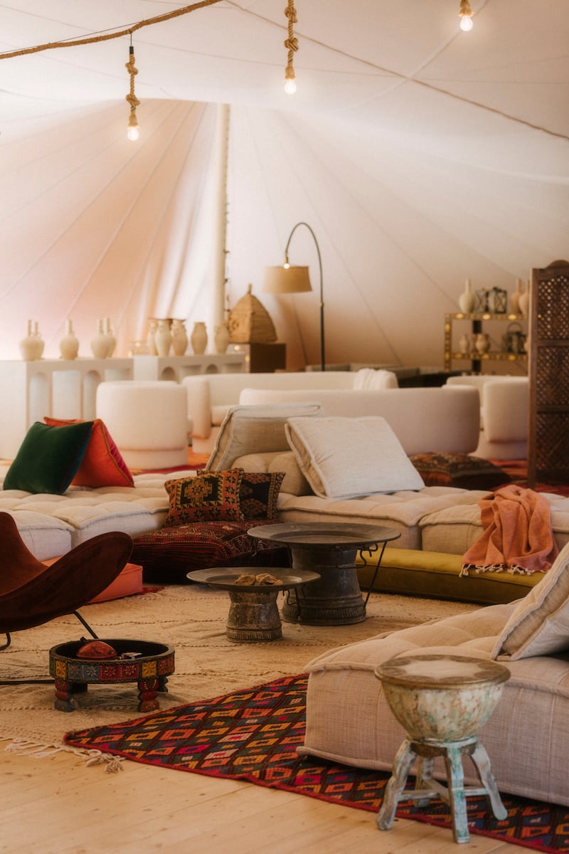 The gathering tent at Caravan AlUla is designed as a place for guests to come together and reconnect.