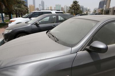 ABU DHABI , UNITED ARAB EMIRATES , JULY 24 – 2017 :- Dirty car parked in the parking area near the corniche in Abu Dhabi . ( Pawan Singh / The National ) Story by Haneen
