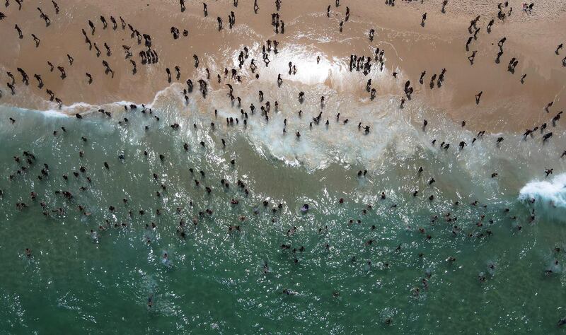An aerial view of the crowded Ipanema beach in Rio de Janeiro, Brazil. EPA