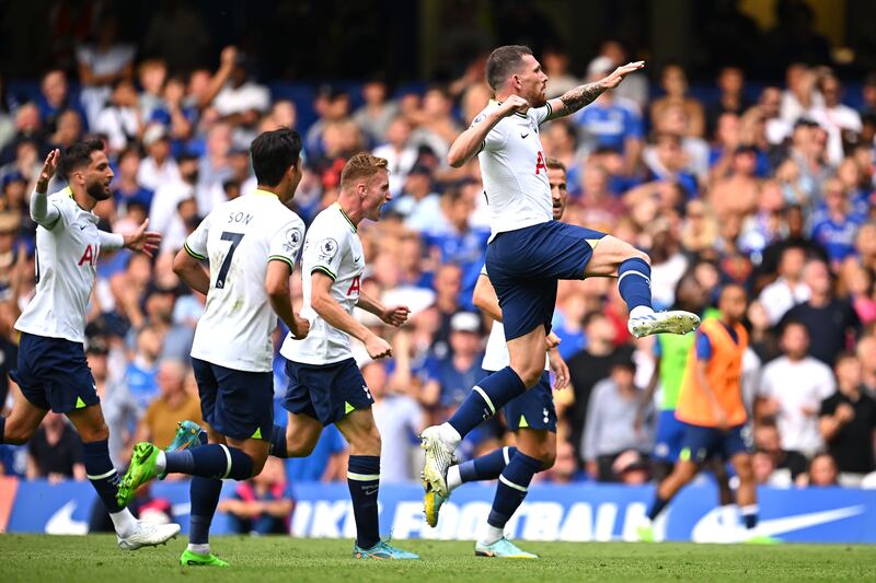 Tottenham's Pierre-Emile Hojbjerg celebrates after levelling at 1-1. Getty