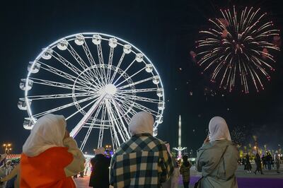 Visitors watch fireworks at the Winter Wonderland Kuwait during its grand opening. AFP