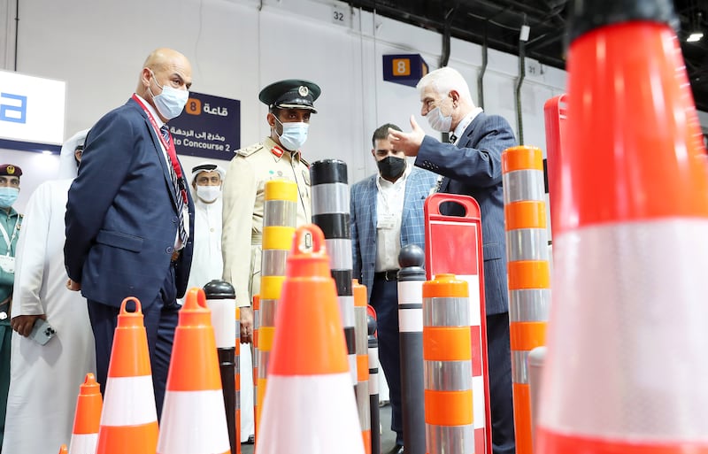 Maj Gen Eng. Mohammad Saif Al Zafeen (2nd L), Dubai Police assistant commander in chief and chairman of the Federal Traffic Council, with other officials taking a tour of the conference site.