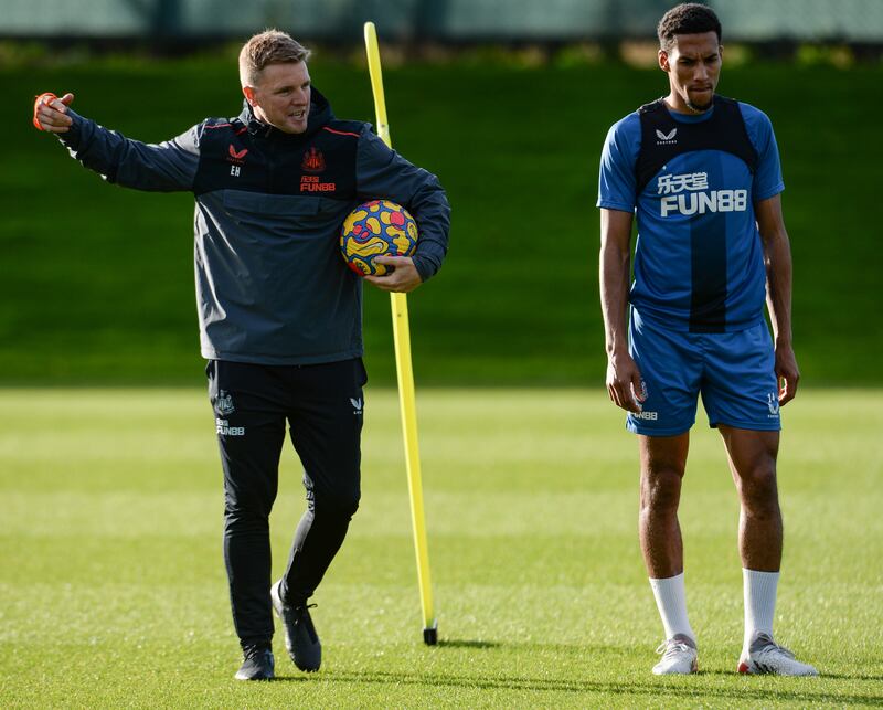 New Newcastle United coach Eddie Howe takes his first session at the club's training centre.