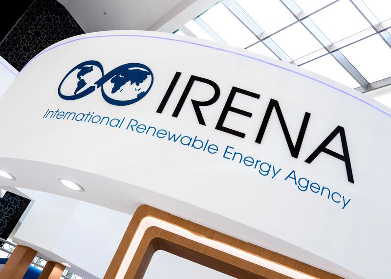 The IRENA stall at Abu Dhabi Sustainability Week in ADNEC. Victor Besa / The National