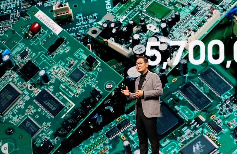 Samsung Electronics vice chairman and chief executive Han Jong-hee highlights plans to build a more sustainable and connected future. AFP
