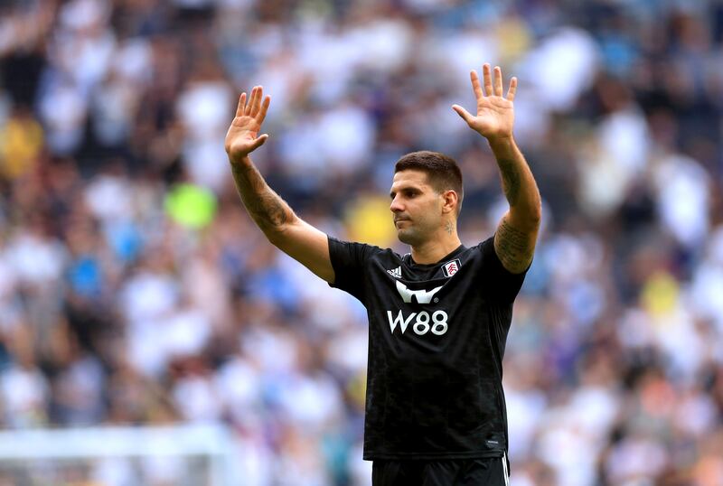 Fulham's Aleksandar Mitrovic waves to the fans at the end of the match. PA