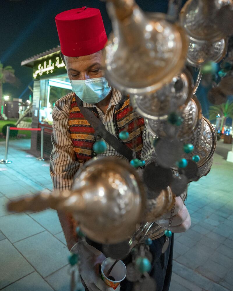 Abu Dhabi, United Arab Emirates, November 23, 2020.   Sheikh Zayed Heritage Festival celebrations at Al Wathba.  Turkish tea.
Victor Besa/The National
Reporter:  Samia Badih
Section:  NA
For:  Standalone/Stock